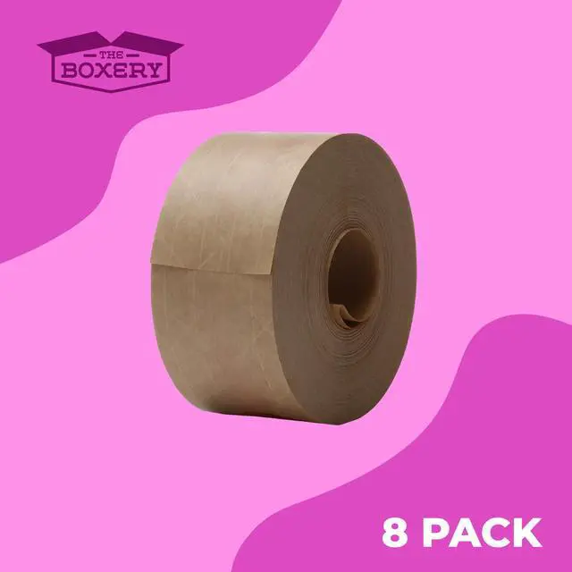 Alt view image 2 of 6 - Water Activated Kraft Fiberglass Reinforced Packing Tape, 3x375 - 235 Grade- (8 Rolls Included) Gummed Paper for Heavy Duty Packaging and Shipping, Writable, Eco-Friendly