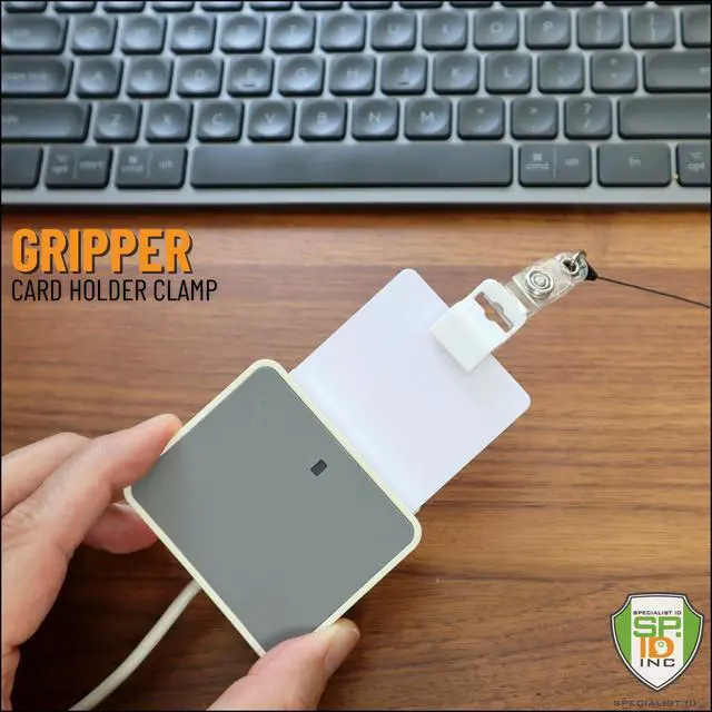 Alt view image 4 of 7 - Bulk 100 Pack - White Gripper Card Holder Clamp - Holds Standard Credit Card Size (Max 30 Mil Thick) - Badge Holder for Work I'd, Smart Card, CAC, Chip or Swipe Access Card