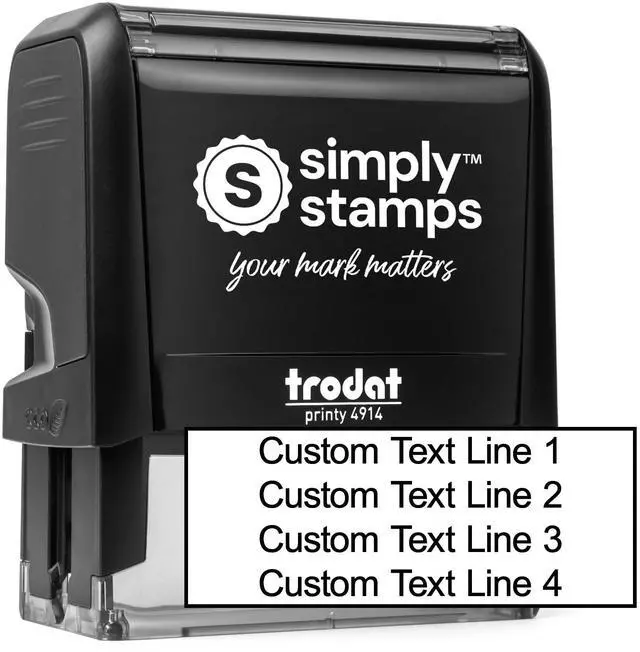 Main image of Custom Line Stamps | Custom Text Office Stamp | Short or Long | 20 Font Choices | Multiple Color Options | Up to 8 Lines of Text | Perfect for Personal or Professional Use (4-Line, Short)