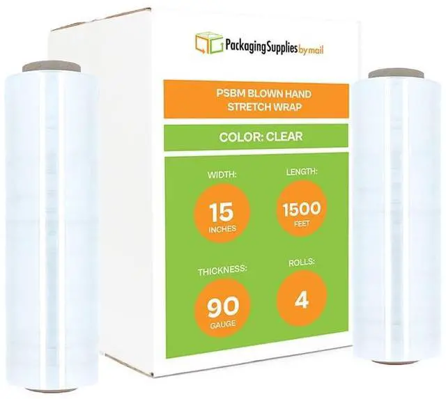 Alt view image 2 of 6 - PSBM Blown Hand Stretch Wrap/Shrink Film 15" x 1500 feet 90 Gauge 4 Rolls | Clear Blown Stretch Wrap Heavy Duty Plastic Industrial Strength Film for Packaging, Moving, Packing, Shipping & Storage