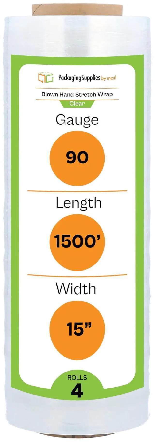 Main image of PSBM Blown Hand Stretch Wrap/Shrink Film 15" x 1500 feet 90 Gauge 4 Rolls | Clear Blown Stretch Wrap Heavy Duty Plastic Industrial Strength Film for Packaging, Moving, Packing, Shipping & Storage