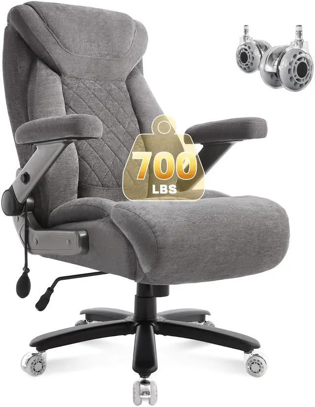 Main image of Fabric 700lbs Big and Tall Office Chair, Ergonomic Heavy Duty Executive Cloth Office Chair with 5D Flip Arms & Adjustable Lumbar Support & Dual Rubber Wheel, Large Thick Padded Extra Wide Seat, Grey