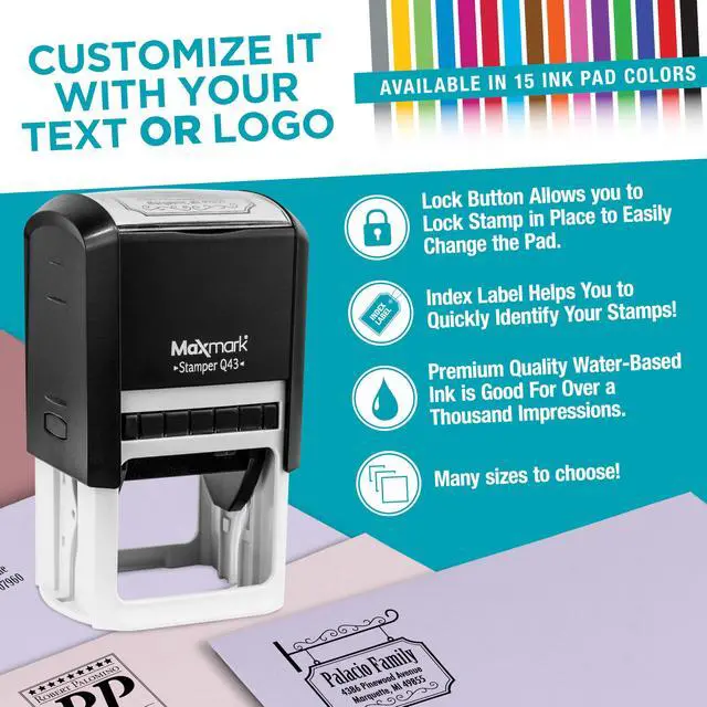 Alt view image 2 of 5 - Personalized Business Custom Self-Inking Square Logo or Text Stamp - Choose from 15 Ink Colors