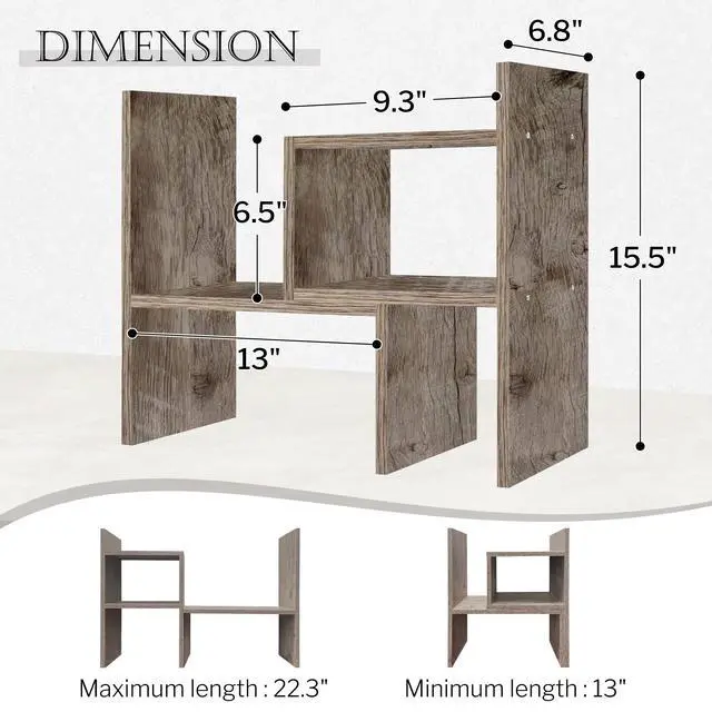 Alt view image 2 of 7 - Office Desk Organizers and Accessories for College Dorm Decor, Supplies Wooden Desk Organizer for Plants, Cubicle Shelf of Makeup Organizer for Cute Room Decor, Grey Oak