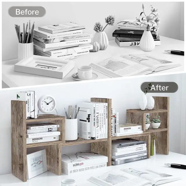 Alt view image 4 of 7 - Office Desk Organizers and Accessories for College Dorm Decor, Supplies Wooden Desk Organizer for Plants, Cubicle Shelf of Makeup Organizer for Cute Room Decor, Grey Oak