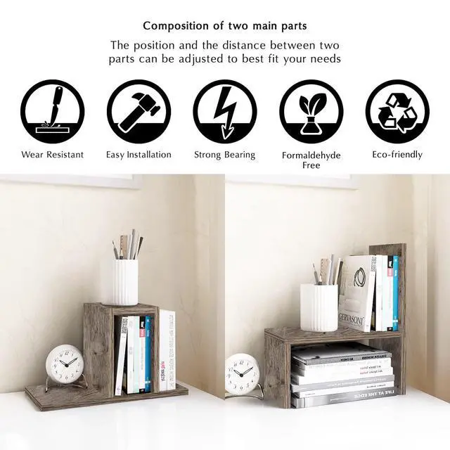 Alt view image 7 of 7 - Office Desk Organizers and Accessories for College Dorm Decor, Supplies Wooden Desk Organizer for Plants, Cubicle Shelf of Makeup Organizer for Cute Room Decor, Grey Oak