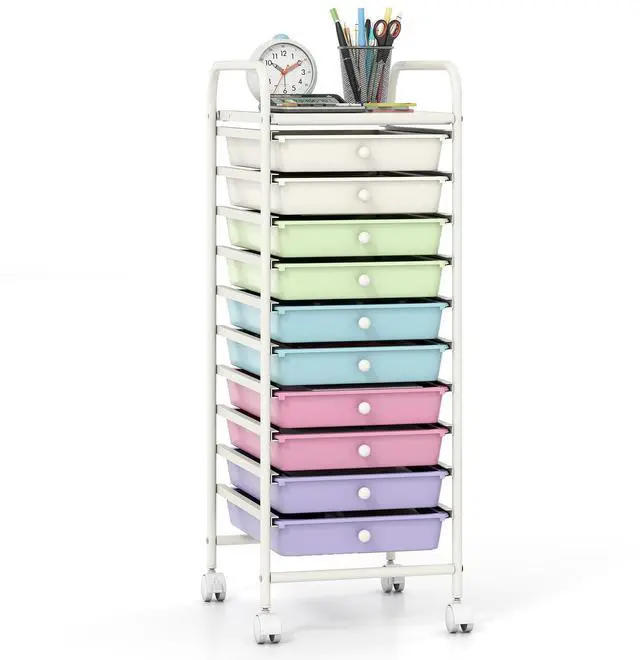Main image of 10 Drawer Storage Cart, Rolling Craft Cart w/Metal Tabletop | Mobile Utility Organizer Trolley with Locking Wheel, Storage Drawer Unit for Home Office, Play Room, Pastel Ice Cream