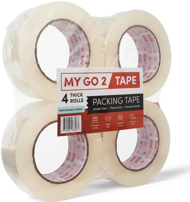 Main image of My Go 2 Packing Tape, Performance Grade, 2.7 MIL, Standard Width, Simple Clear (4, True 2.70 MIL, 110 Yard Rolls)