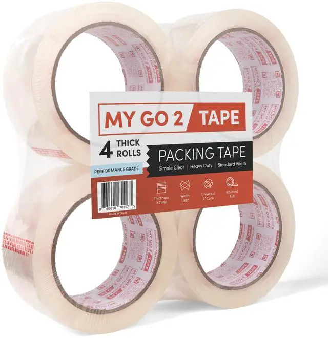 Main image of My Go 2 Heavy Duty Packing Tape, 4 Pack, 60 Yard Rolls, Clear, 2.7 MIL, Carton Tape Refill for Shipping, Mailing, Packaging and Moving