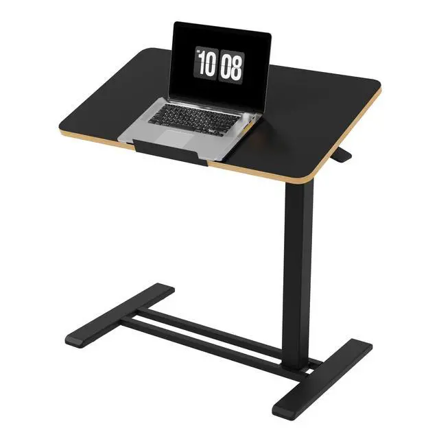 Main image of H7 PRO 90° Tiltable Mobile Overbed Table with Pneumatic Lift,28'' | Foldable bedside table with adjustable desktop for laptop, Rolling Computer Cart and bed sofa.27.6" W x 15.7" D,Black Maple