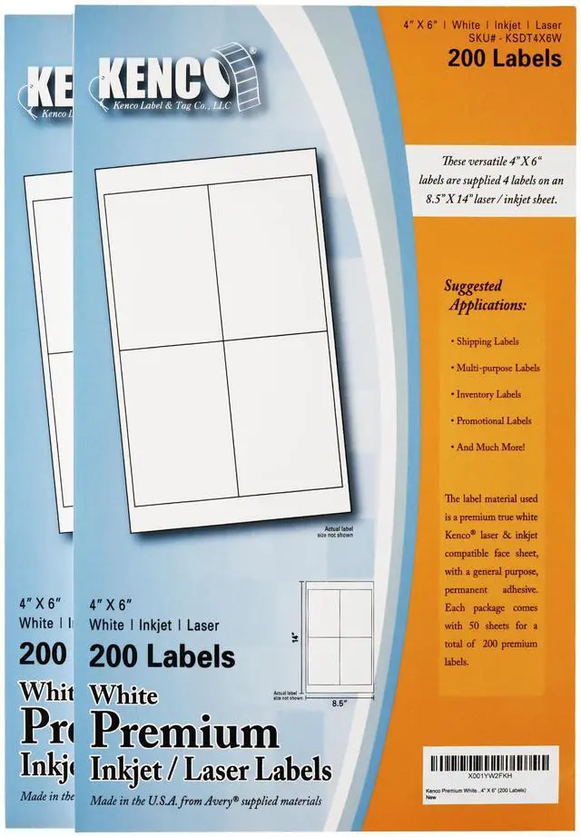 Main image of Premium White Address Shipping UPC Laser/Inkjet Labels Made in The USA (4" X 6" 400 Labels)