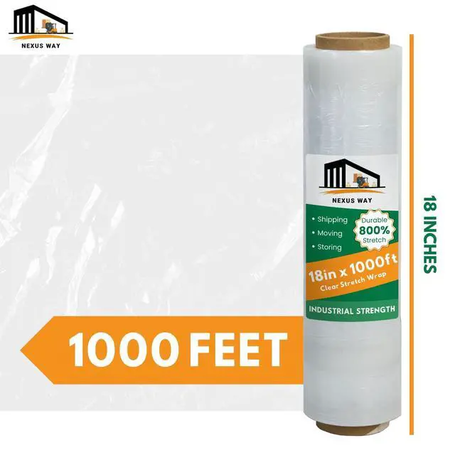 Alt view image 2 of 5 - NEXUSWAY 18'' Stretch Film Wrap for Moving - Stretch Film Pallet Wrap Roll Heavy Duty 1000 feet 80 Gauge Industrial Strength up to 800% Stretch 20 Microns for Shipping Moving Furniture (Pack of 8)