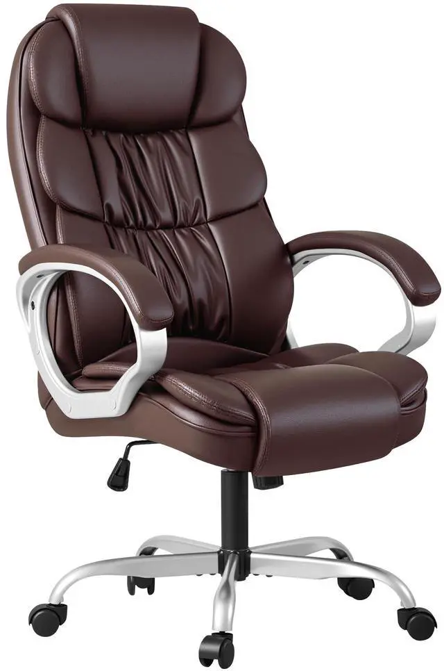 Main image of Office Chair High Back Computer Chair Ergonomic Desk Chair, PU Leather Adjustable Height Modern Executive Swivel Task Chair with Padded Armrests and Lumbar Support (Brown)