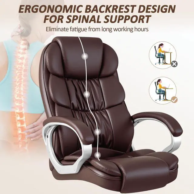 Alt view image 5 of 7 - Office Chair High Back Computer Chair Ergonomic Desk Chair, PU Leather Adjustable Height Modern Executive Swivel Task Chair with Padded Armrests and Lumbar Support (Brown)