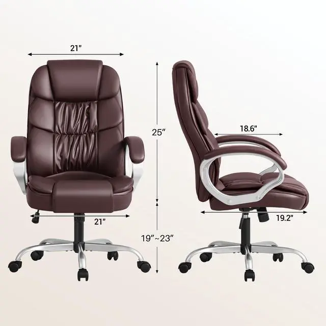 Alt view image 3 of 7 - Office Chair High Back Computer Chair Ergonomic Desk Chair, PU Leather Adjustable Height Modern Executive Swivel Task Chair with Padded Armrests and Lumbar Support (Brown)