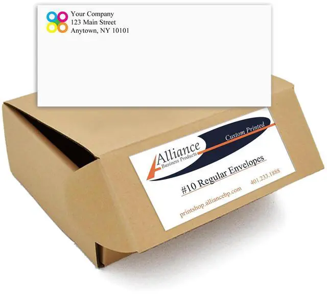 Main image of 500 Printed Regular Envelopes #10, White, Gummed Enclosure or Optional Self Seal Security Tint, Text and Logo Customization, Size 4-1/8 x 9-1/2 Inches, 24 LB