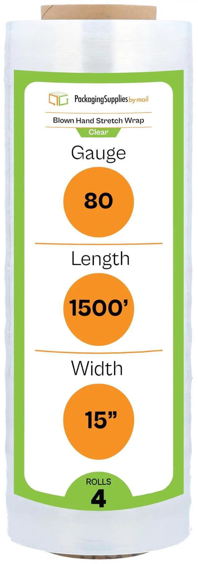 Main image of PSBM 4 Rolls 15 Inch x 1500 Feet 80 Gauge Blown Stretch Film/Wrap, Heavy Duty Industrial Strength Clear Shrink/Plastic Wrap for Moving, Packing, Shipping, Pallet Wrapping & Storage