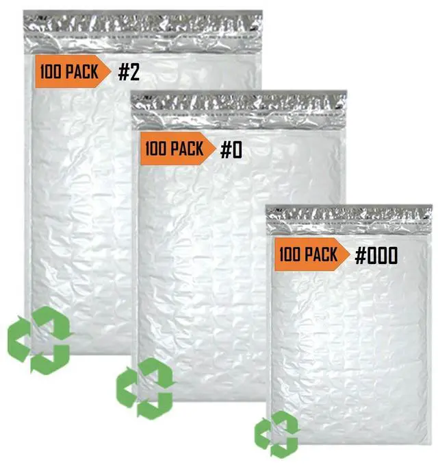 Main image of Poly Bubble Mailers #2 8.5X12 100 Pack, #0 6X10 100 Pack, #000 4X8 100 Pack Padded Envelope Mailer Waterproof Variety Pack