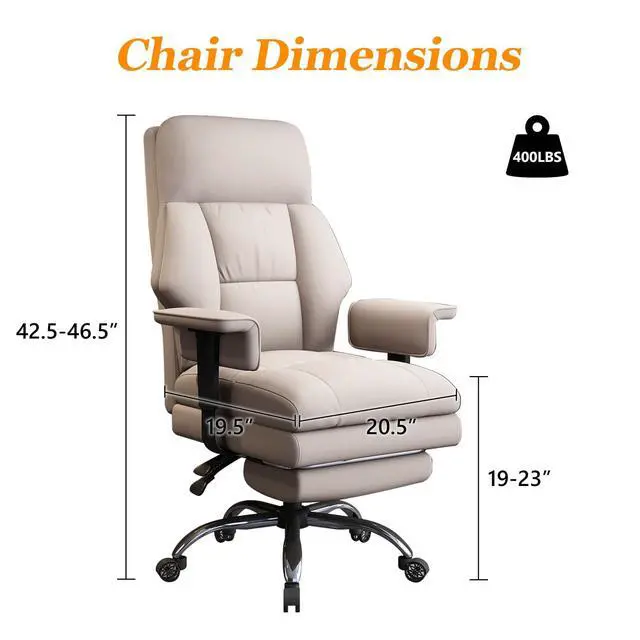 Alt view image 2 of 7 - Office Chair with Leg Rest, Leather High Back Executive Office Chair with Wheels, Ergonomic Desk Chairs with Lumbar Support for Home Office