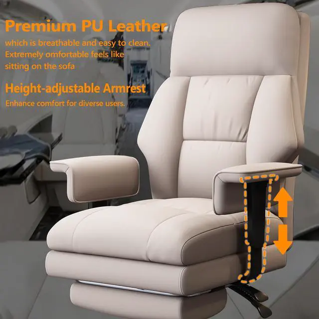 Alt view image 3 of 7 - Office Chair with Leg Rest, Leather High Back Executive Office Chair with Wheels, Ergonomic Desk Chairs with Lumbar Support for Home Office