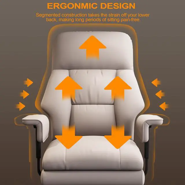 Alt view image 4 of 7 - Office Chair with Leg Rest, Leather High Back Executive Office Chair with Wheels, Ergonomic Desk Chairs with Lumbar Support for Home Office