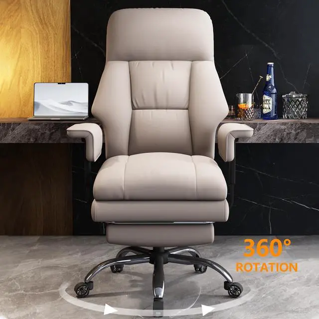 Alt view image 7 of 7 - Office Chair with Leg Rest, Leather High Back Executive Office Chair with Wheels, Ergonomic Desk Chairs with Lumbar Support for Home Office