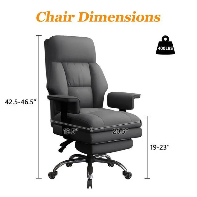 Alt view image 2 of 7 - Office Chair with Leg Rest, Leather High Back Executive Office Chair with Wheels, Ergonomic Desk Chairs with Lumbar Support for Home Office