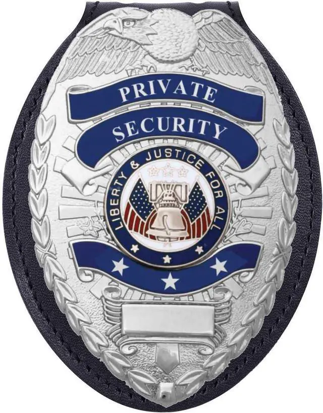 Main image of s Private Security Officer Universal Oval Badge + Holder: Standard Leather Shield Case with, Hook Fastener, 2-5/8" x 3-5 (Oval Badge, Nickel Badge - Leather Holder)