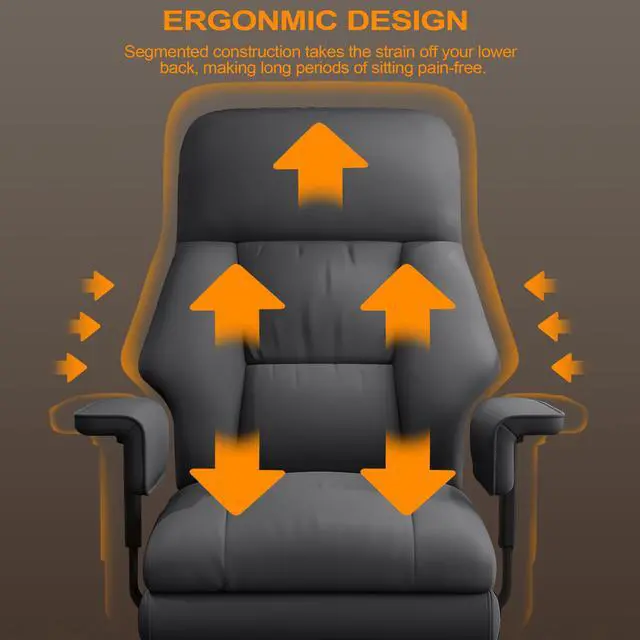 Alt view image 4 of 7 - Office Chair with Leg Rest, Leather High Back Executive Office Chair with Wheels, Ergonomic Desk Chairs with Lumbar Support for Home Office