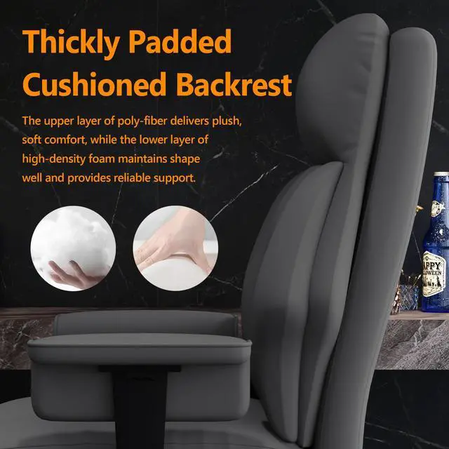 Alt view image 5 of 7 - Office Chair with Leg Rest, Leather High Back Executive Office Chair with Wheels, Ergonomic Desk Chairs with Lumbar Support for Home Office