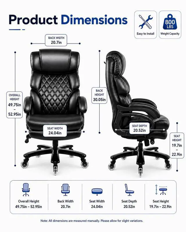 Alt view image 2 of 7 - Big and Tall Office Chair for Heavy People Executive Office Chair 360 Swivel Computer Desk Chair with Heavy Duty Casters Large Size Home Office Chairs