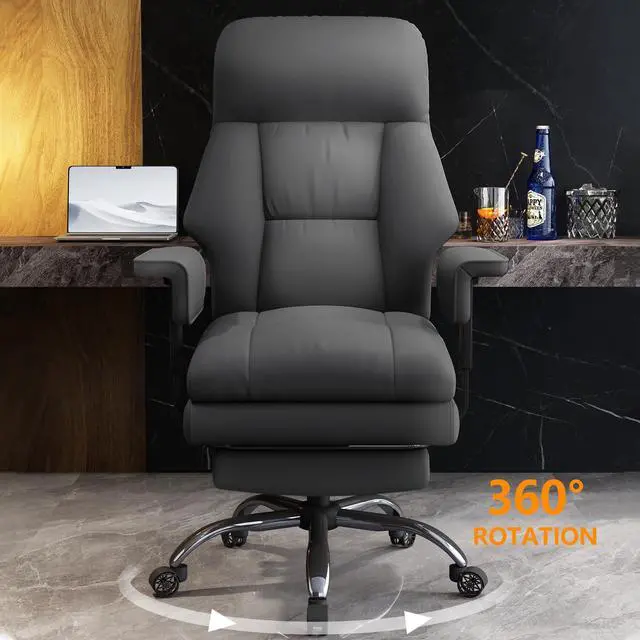 Alt view image 7 of 7 - Office Chair with Leg Rest, Leather High Back Executive Office Chair with Wheels, Ergonomic Desk Chairs with Lumbar Support for Home Office