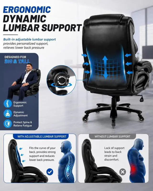 Alt view image 5 of 7 - Big and Tall Office Chair for Heavy People Executive Office Chair 360 Swivel Computer Desk Chair with Heavy Duty Casters Large Size Home Office Chairs