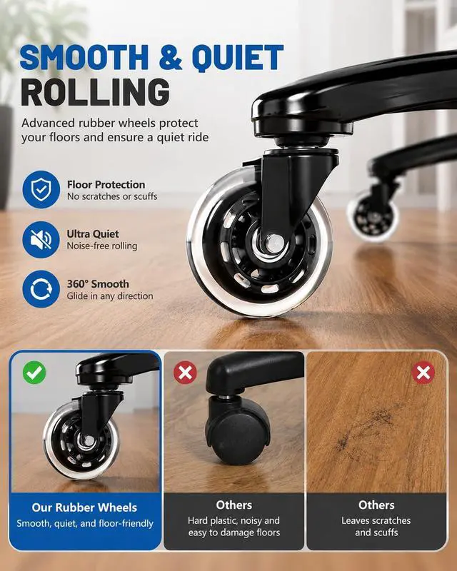 Alt view image 6 of 7 - Big and Tall Office Chair for Heavy People Executive Office Chair 360 Swivel Computer Desk Chair with Heavy Duty Casters Large Size Home Office Chairs