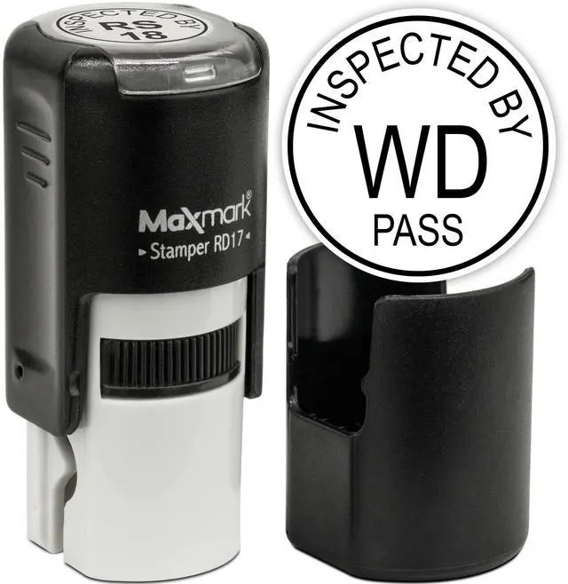Main image of Custom Round Self Inking Inspection Stamp - Customize up to 3 Lines - 15 Colors to Choose