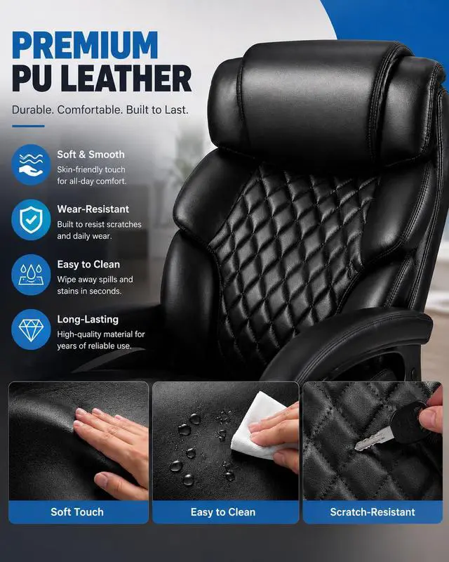 Alt view image 7 of 7 - Big and Tall Office Chair for Heavy People Executive Office Chair 360 Swivel Computer Desk Chair with Heavy Duty Casters Large Size Home Office Chairs