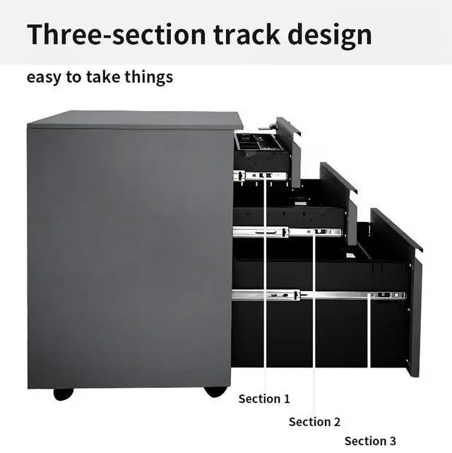Alt view image 6 of 7 - 3-Drawer Mobile File Cabinets Rolling Vertical Metal Filing Cabinet for Legal & Letter File Anti-tilt Design with Lock Under Desk Office Drawers Fully Assembled (Grey)