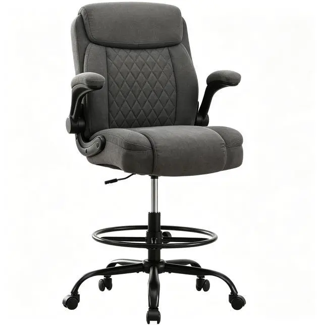 Main image of Drafting Chair Tall Office Chair for Standing Desk, Ergonomic Tall Desk Chair with Adjustable Foot Ring, Flip-Up Armrests, Lumbar Support, Swivel Rolling Task Chair for Home Office