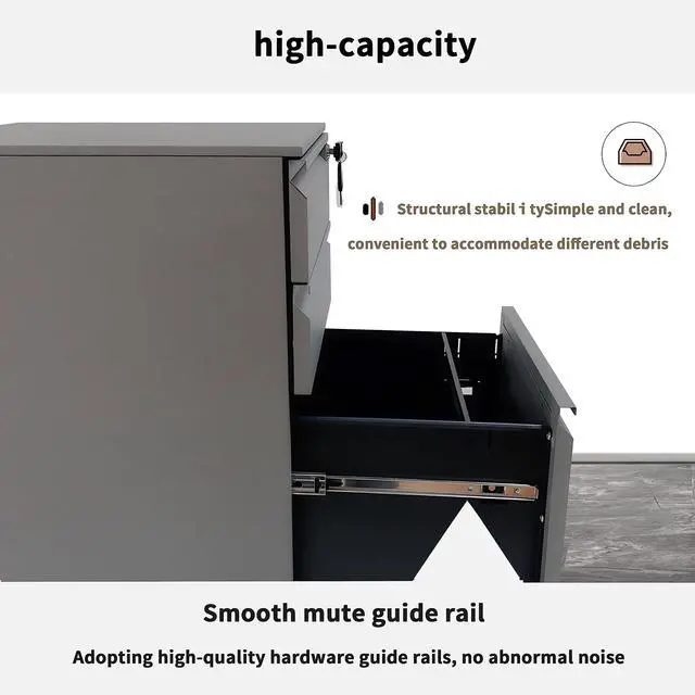 Alt view image 7 of 7 - 3-Drawer Mobile File Cabinets Rolling Vertical Metal Filing Cabinet for Legal & Letter File Anti-tilt Design with Lock Under Desk Office Drawers Fully Assembled (Grey)
