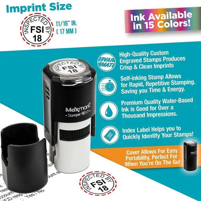 Alt view image 5 of 6 - Custom Round Self Inking Inspection Stamp - Customize up to 3 Lines - 15 Colors to Choose