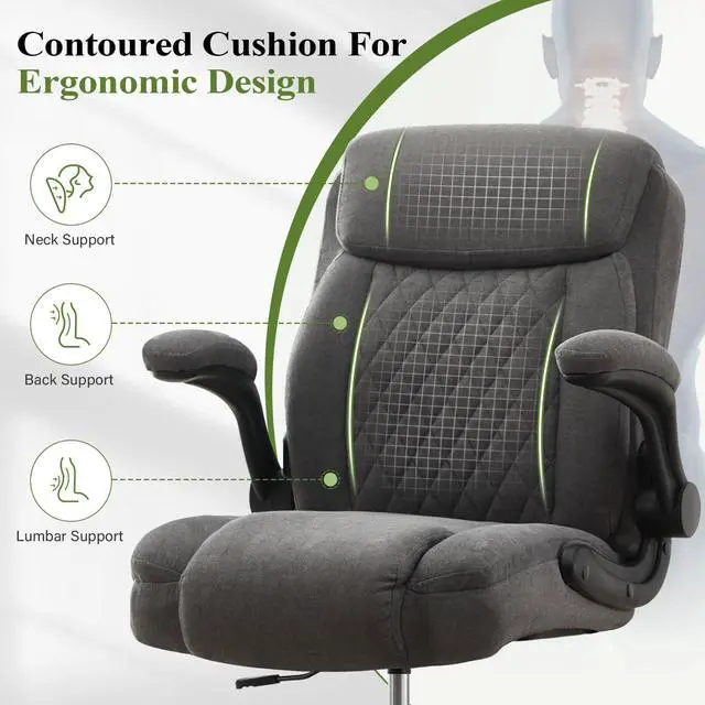 Alt view image 5 of 7 - Drafting Chair Tall Office Chair for Standing Desk, Ergonomic Tall Desk Chair with Adjustable Foot Ring, Flip-Up Armrests, Lumbar Support, Swivel Rolling Task Chair for Home Office