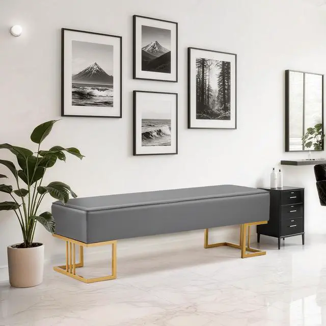 Alt view image 7 of 7 - Waiting Room Bench Seating Faux Leather, 55.1 Office Guest Chair Reception Chair, Lobby Furniture for Conference Room Beauty Salon Barbershop Small Space