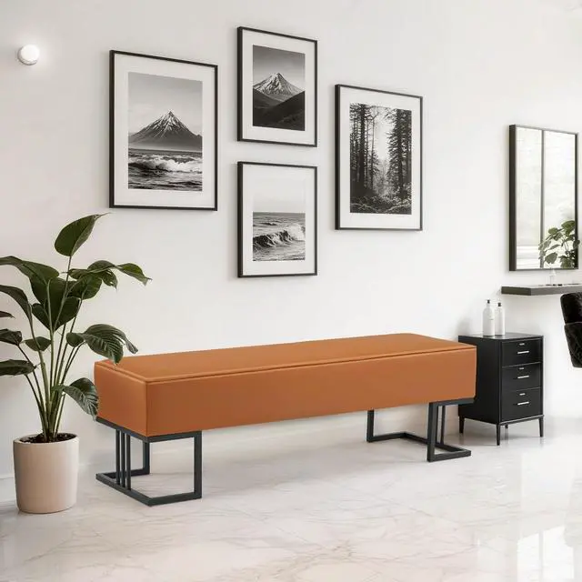 Alt view image 7 of 7 - Waiting Room Bench Seating Faux Leather, 55.1 Office Guest Chair Reception Chair, Lobby Furniture for Conference Room Beauty Salon Barbershop Small Space