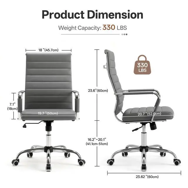 Alt view image 2 of 7 - Ergonomic Office Desk Chair, Modern PU Leather Conference Room Chairs Ribbed, High Back Executive Swivel Rolling Chair for Home, Office