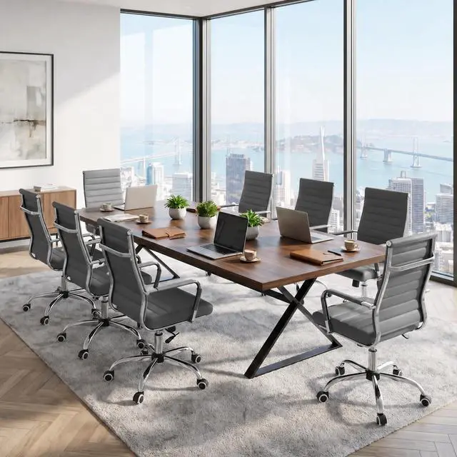 Alt view image 3 of 7 - Ergonomic Office Desk Chair, Modern PU Leather Conference Room Chairs Ribbed, High Back Executive Swivel Rolling Chair for Home, Office
