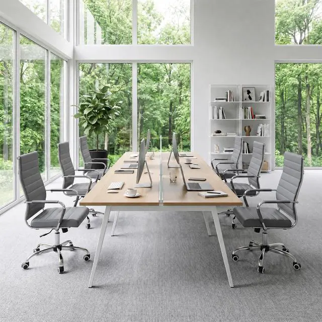 Alt view image 7 of 7 - Ergonomic Office Desk Chair, Modern PU Leather Conference Room Chairs Ribbed, High Back Executive Swivel Rolling Chair for Home, Office