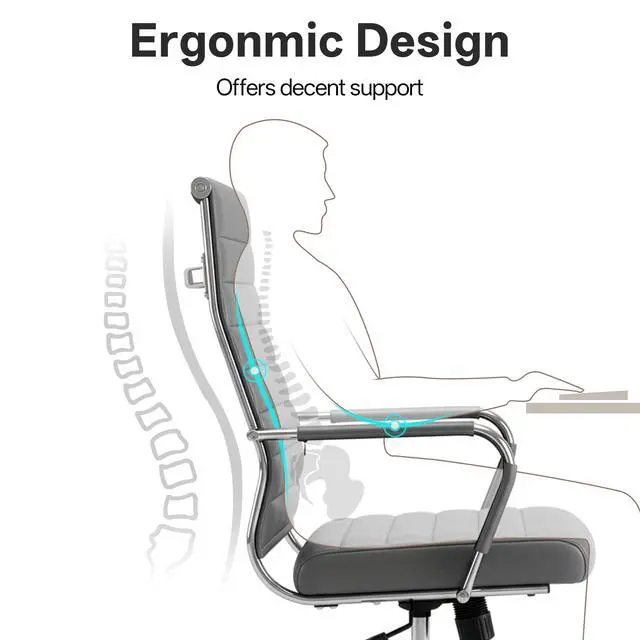 Alt view image 5 of 7 - Ergonomic Office Desk Chair, Modern PU Leather Conference Room Chairs Ribbed, High Back Executive Swivel Rolling Chair for Home, Office