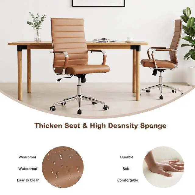 Alt view image 4 of 7 - Ergonomic Office Desk Chair, Modern PU Leather Conference Room Chairs Ribbed, High Back Executive Swivel Rolling Chair for Home, Office