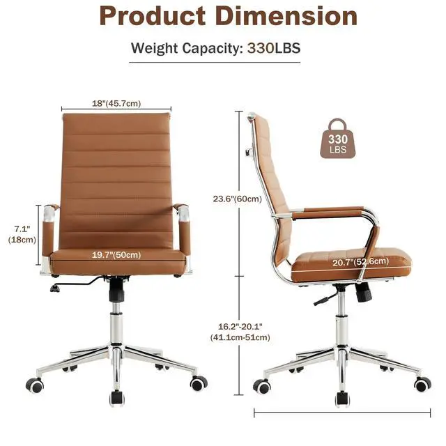 Alt view image 3 of 7 - Ergonomic Office Desk Chair, Modern PU Leather Conference Room Chairs Ribbed, High Back Executive Swivel Rolling Chair for Home, Office