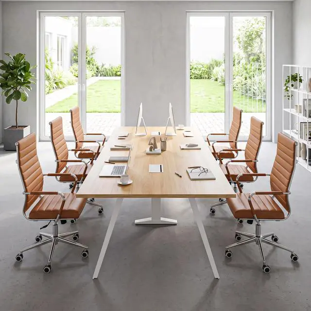 Alt view image 2 of 7 - Ergonomic Office Desk Chair, Modern PU Leather Conference Room Chairs Ribbed, High Back Executive Swivel Rolling Chair for Home, Office